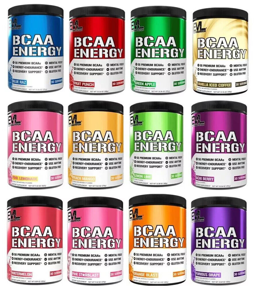 EVL Evlution Nutrition BCAA Energy Amino Acid Pre-Workout Powder – All FLAVORS