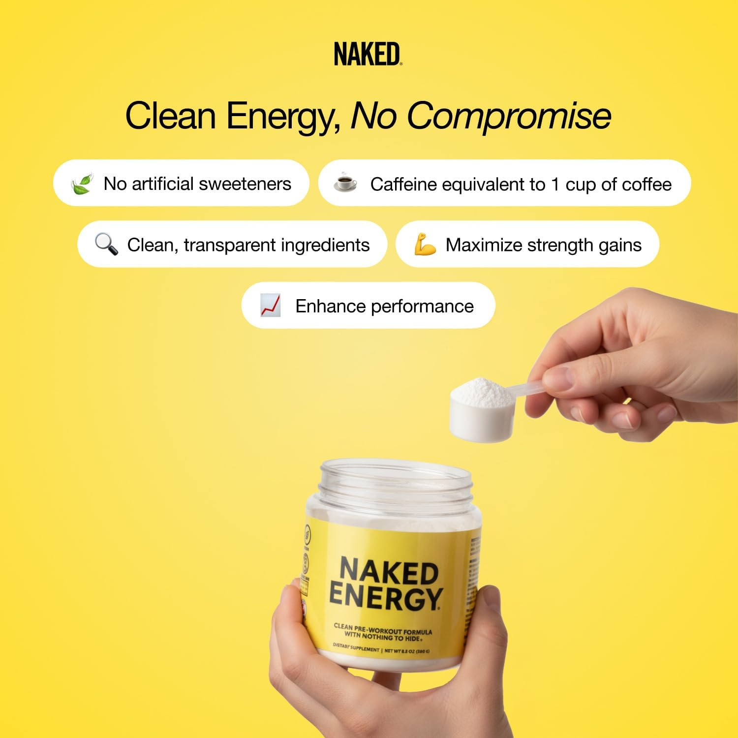 NAKED Nutrition Naked Energy – Pure Pre Workout Powder for Men and Women, Vegan