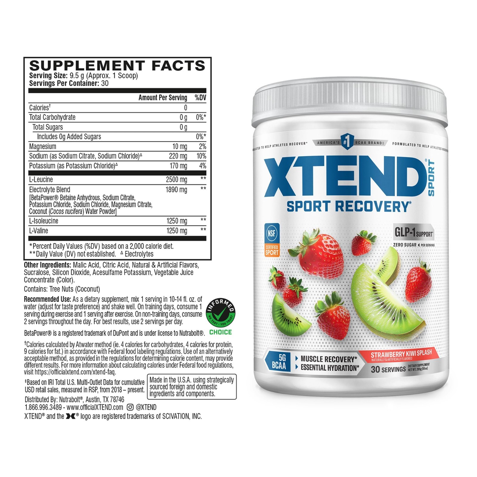 Zero Sugar BCAA Powder – 5g Amino Acids, 30 Servings, Sports Recovery Supplement