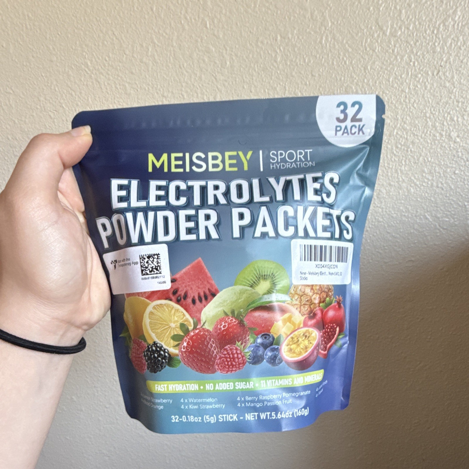 Meisbey Sugar-Free Electrolytes Powder Packets 32 Pack for Sport Hydration