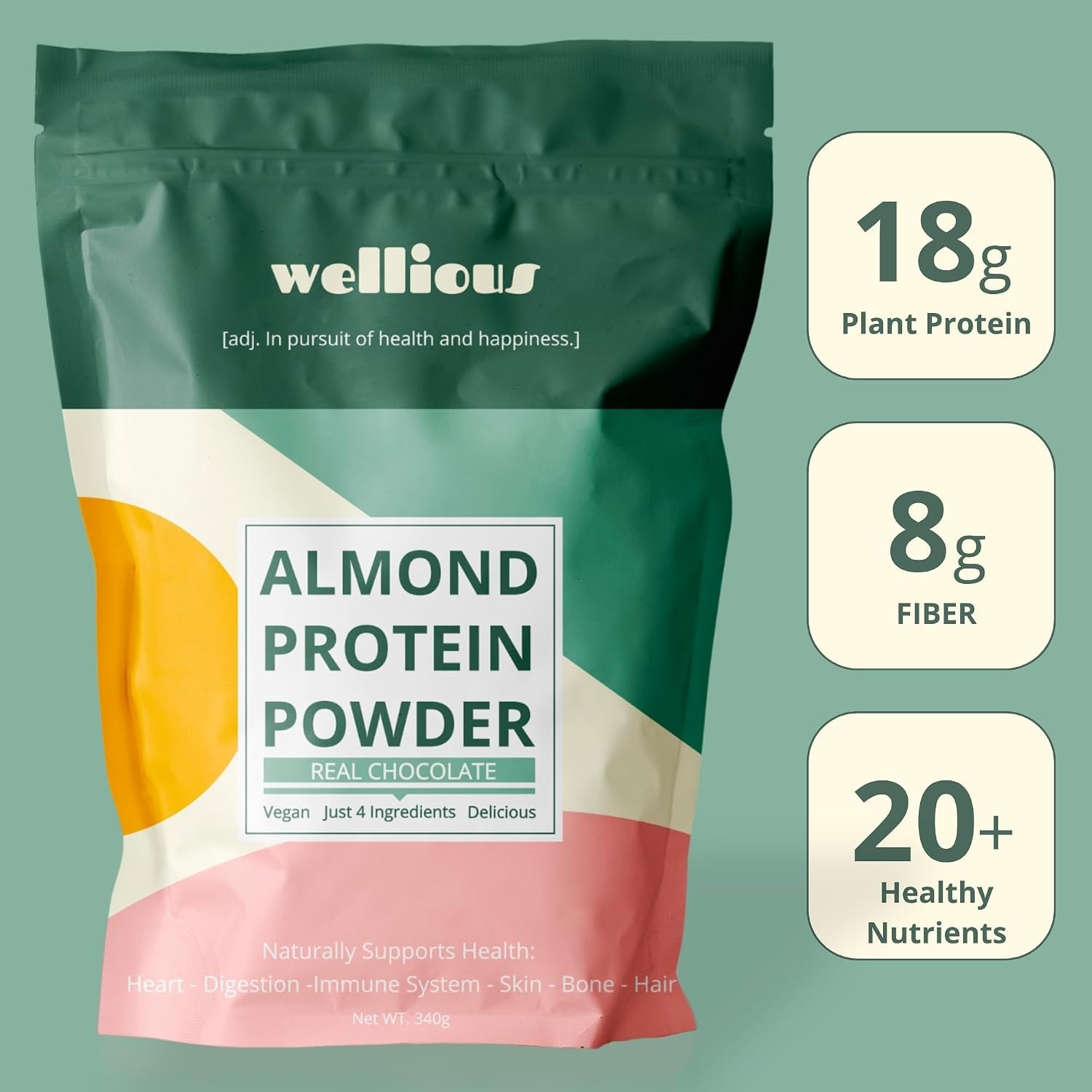 Almond Protein Powder Chocolate Vegan Soy-Free Gut Friendly 18g Protein for