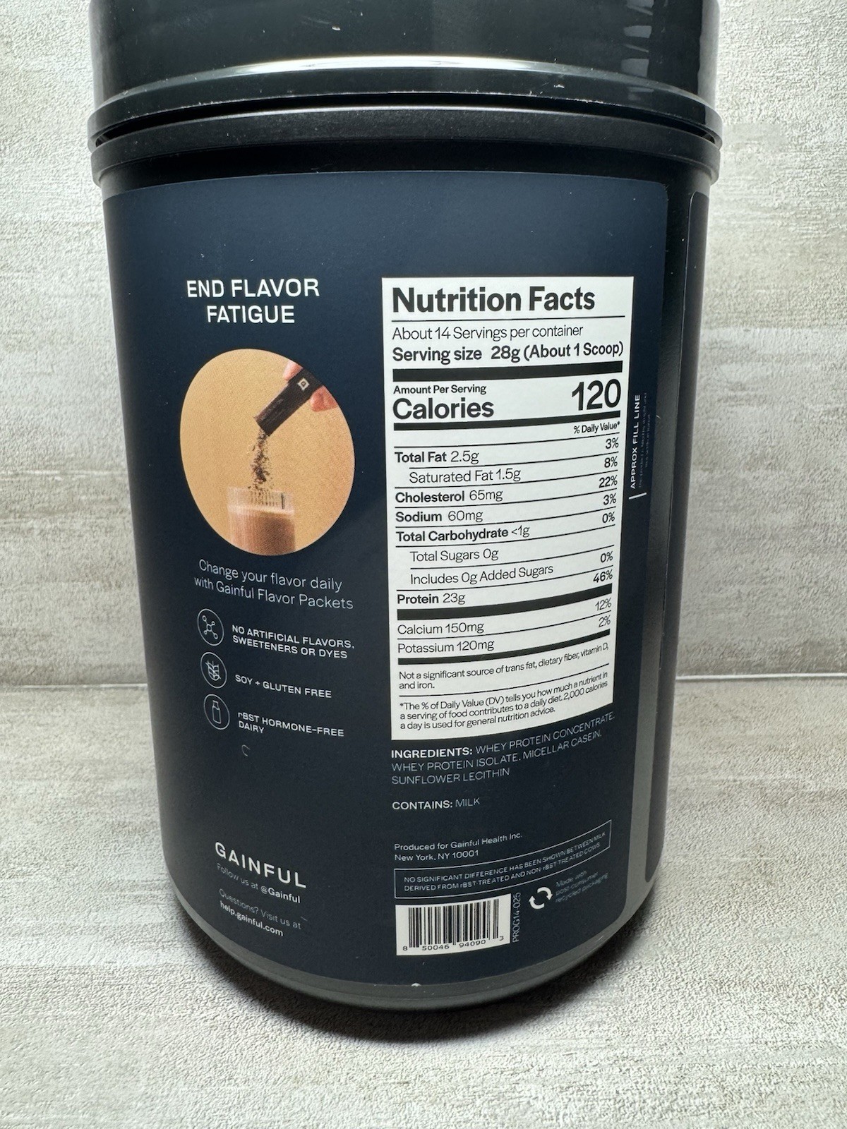Gainful Whey Protein Powder Unflavored 13.9oz 23g Gluten-Free Soy-Free