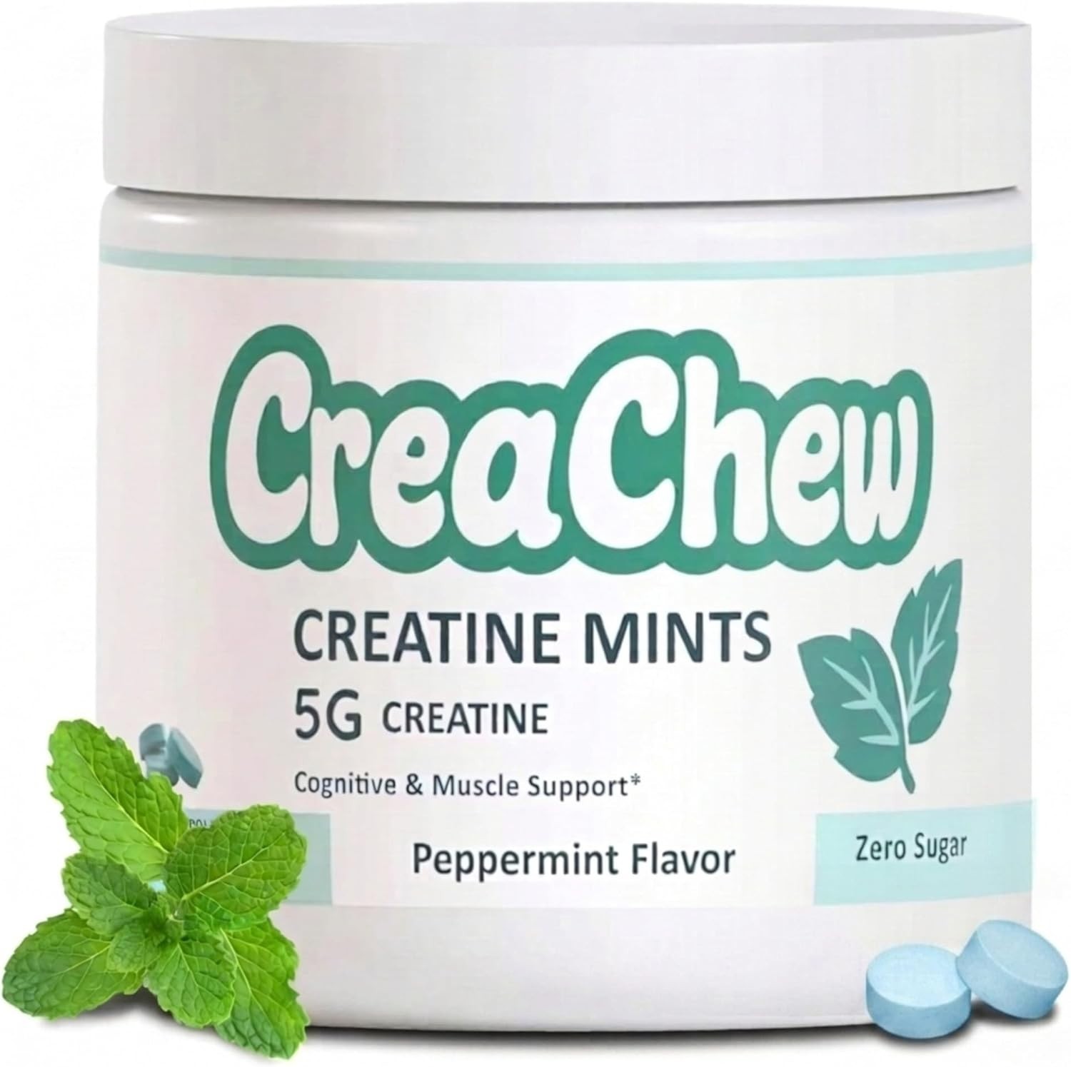 Creatine Monohydrate 5G Chewable Mints, Cognitive & Muscle Support, Zero Sugar