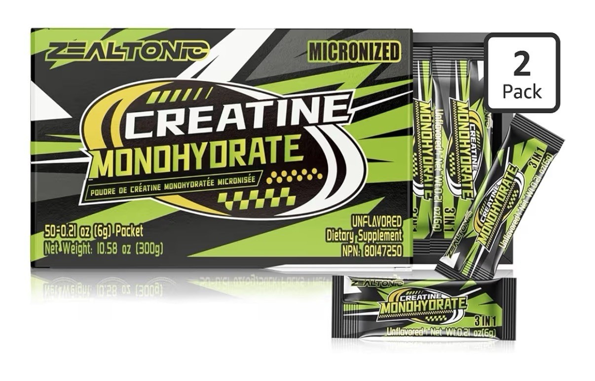 2 Pack Zealtonic Creatine Monohydrate 5000mg 99.9% Micronized Powder 100servings