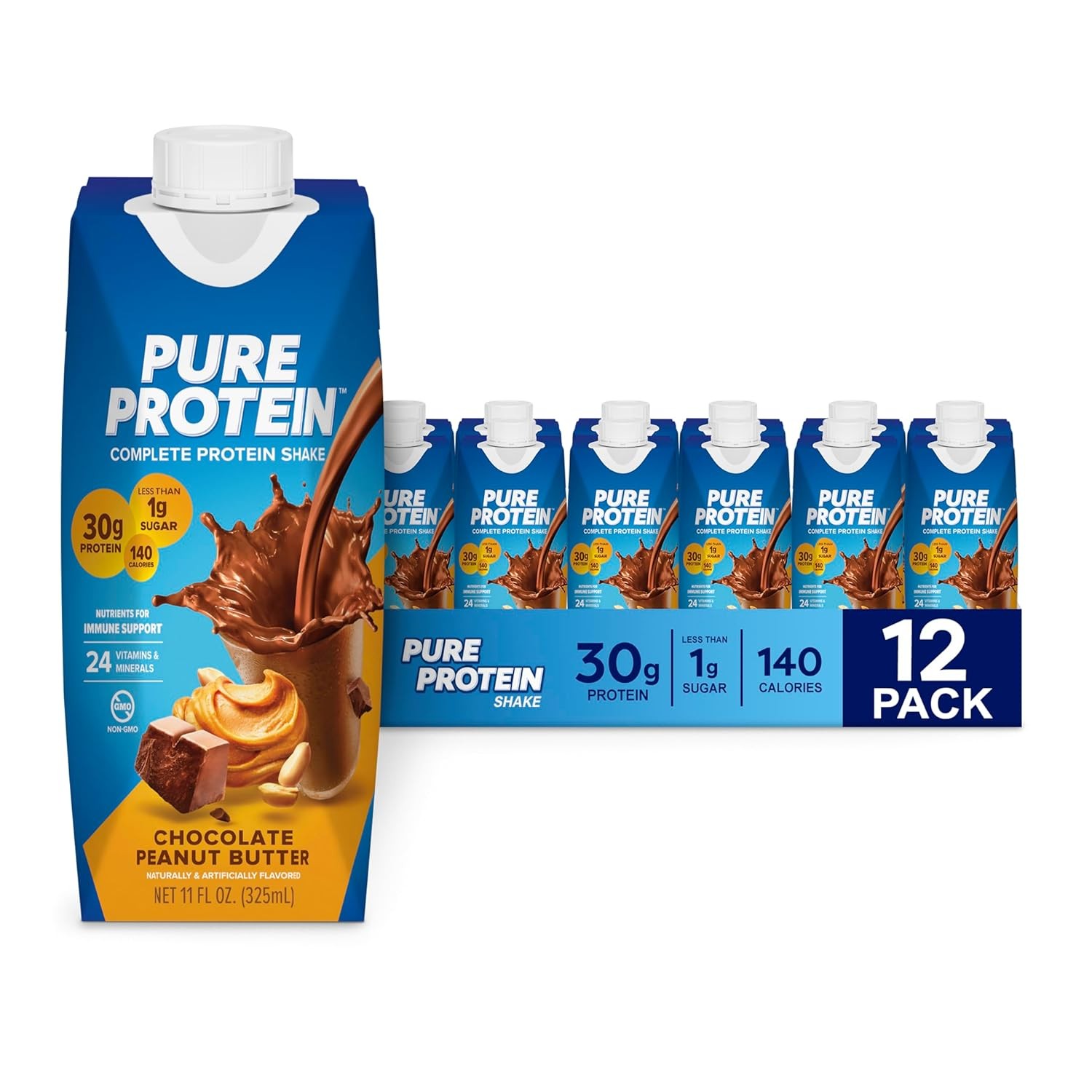 Pure Protein Vanilla Protein Shake 30g Complete Protein Vitamins A, C, D 12 Pack