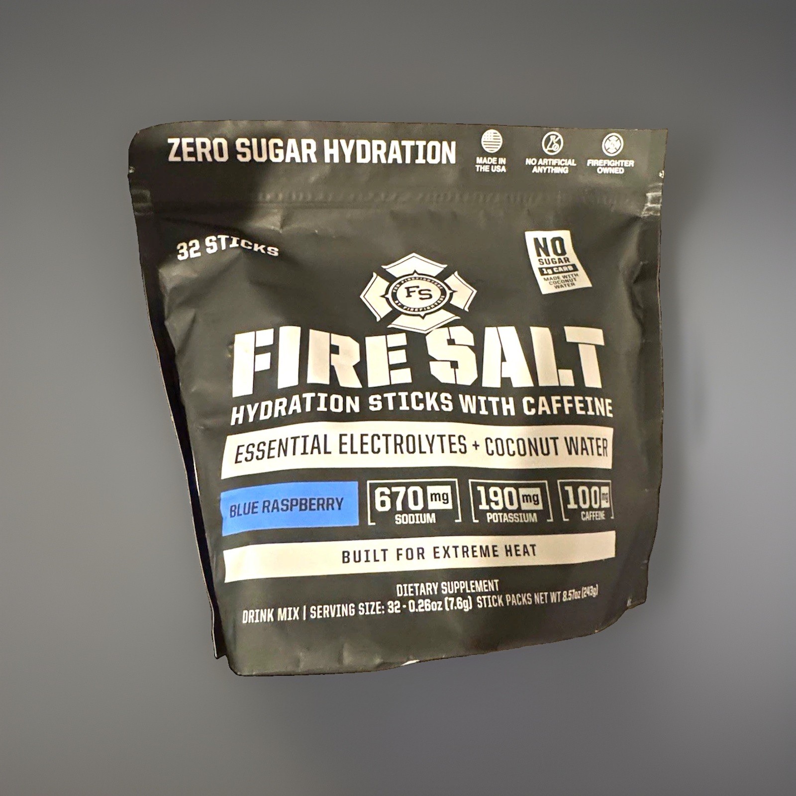 Fire Salt Electrolyte Hydration Powder Sticks Blue Raspberry 32ct