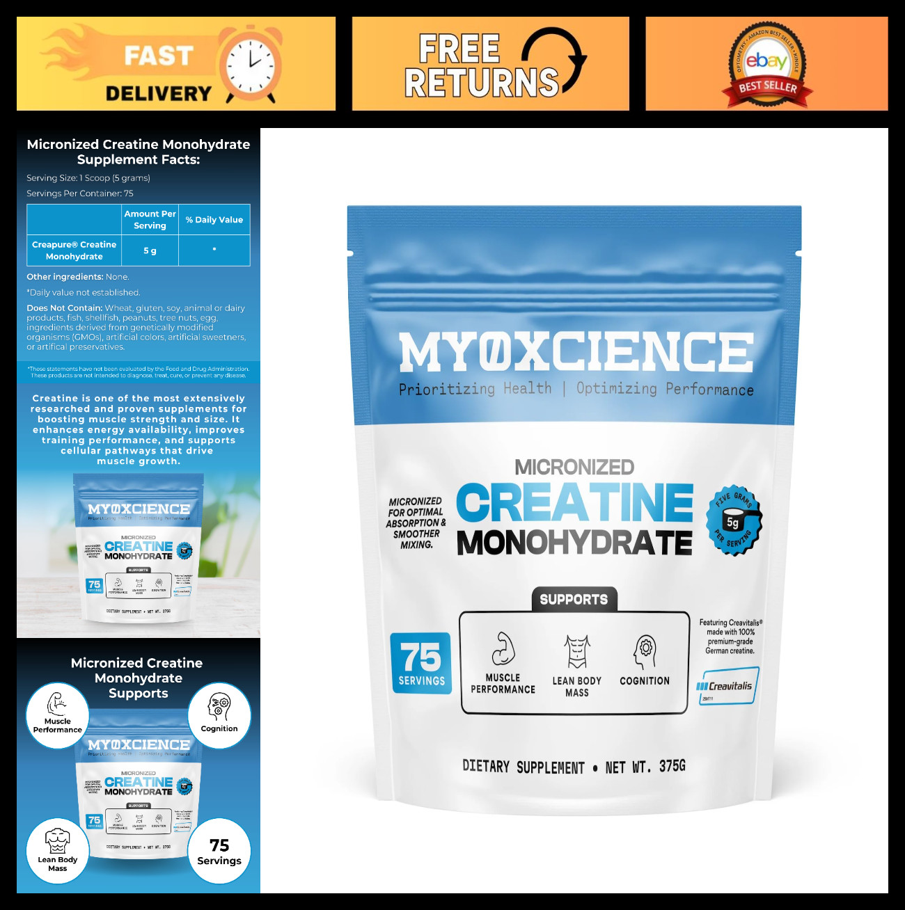 Micronized Creatine Monohydrate Powder | Pure Creatine for Muscle & Cognition |