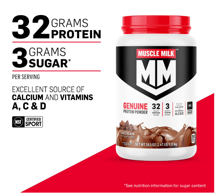 Muscle Milk Genuine Protein Powder, Chocolate, 1.93 Pound, 12 Servings