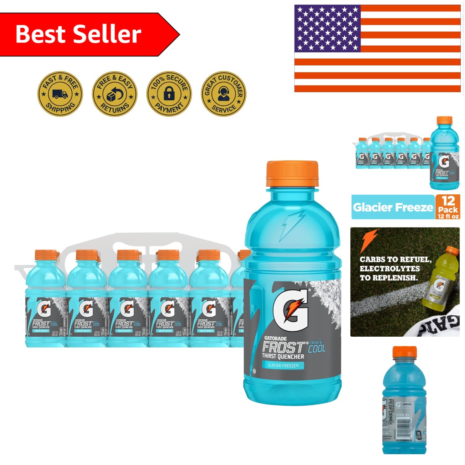 Pack of 12 Glacier Freeze Electrolyte Hydration Bottles – Perfect for Athletes