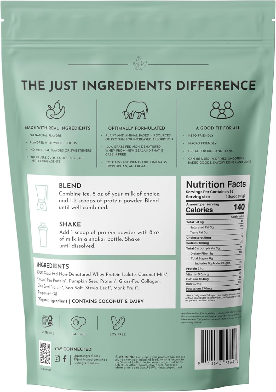 Mint Chocolate Protein Powder | 15 Servings | 24G Grass-Fed New Zealand Whey + 4