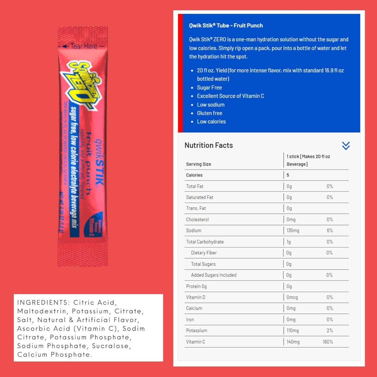 Sqwincher 159060119 Qwik Stik Powder Mix ZERO Assorted Flavors (0.11 oz) (Case)