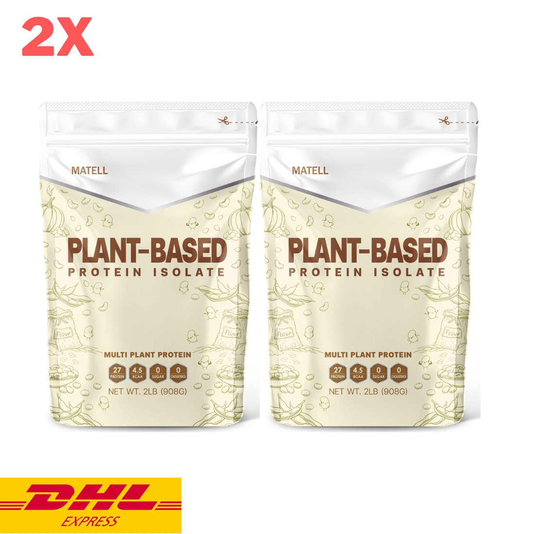 2x Matell Multi Plant Based Protein Isolate Powder Vegan Choose Flavor 908 g
