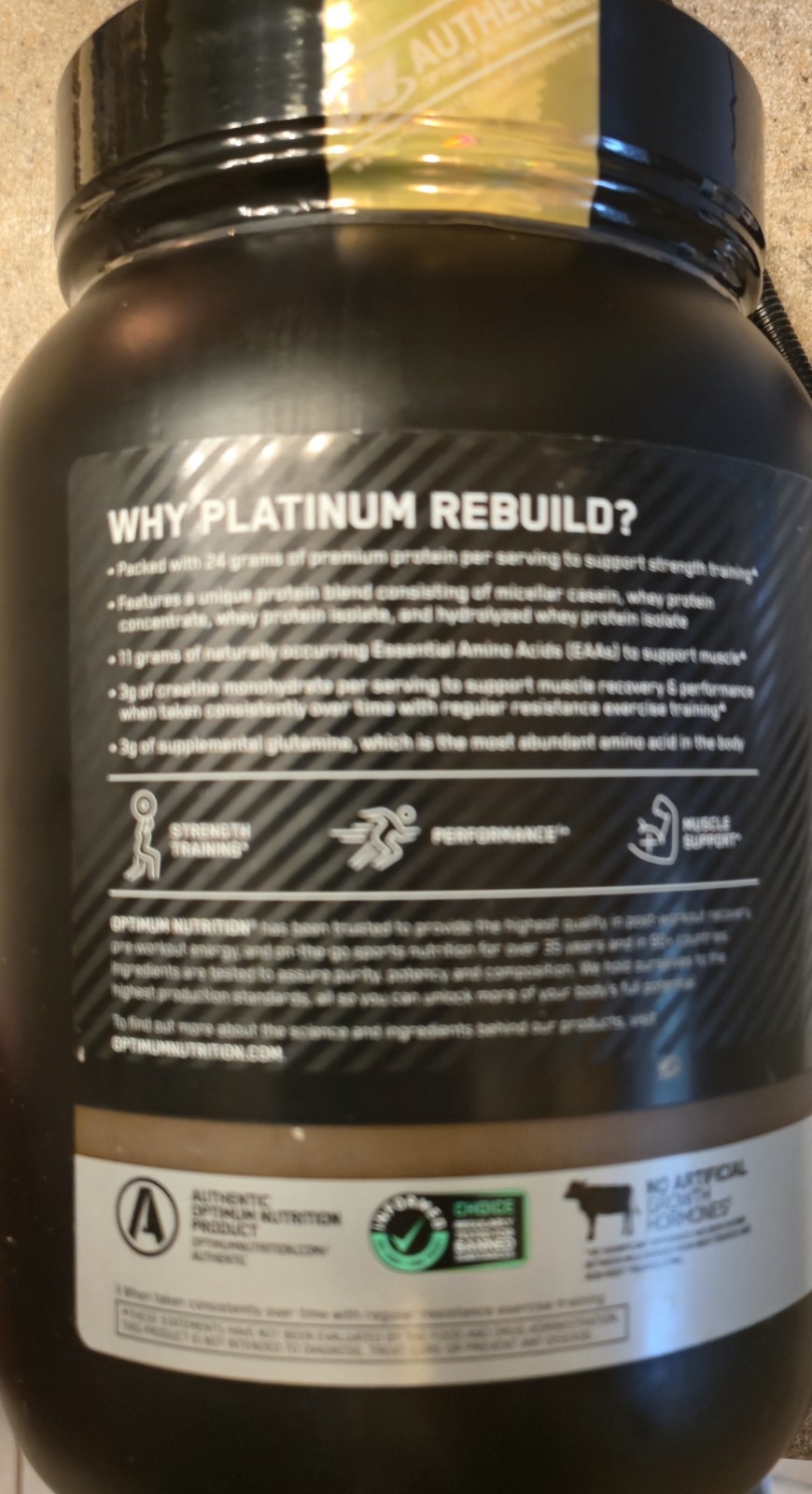 O.N. Platinum REBUILD PROTEIN W/ Crea 1.7 lbs (20 Serv) Dark Chocolate BY 12/26
