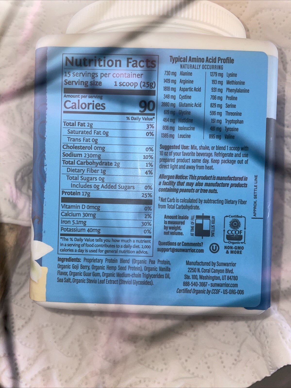 SunWarrior Warrior Blend – Plant Based Organic Protein Vanilla 13,2oz./375g.