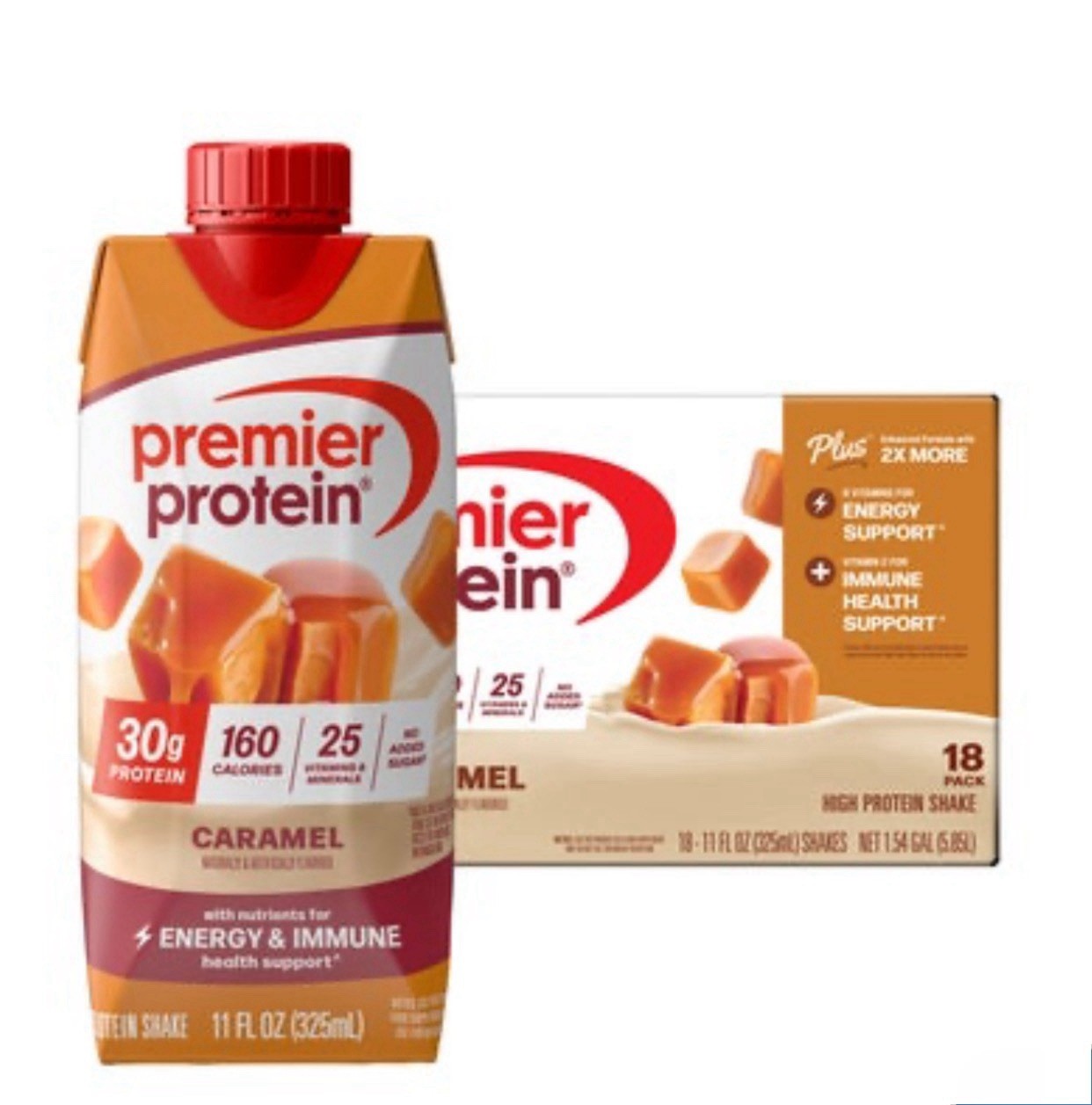 Premier Protein PLUS Energy & Immune Support, 11 fl oz, 18-pack 🍬 Caramel
