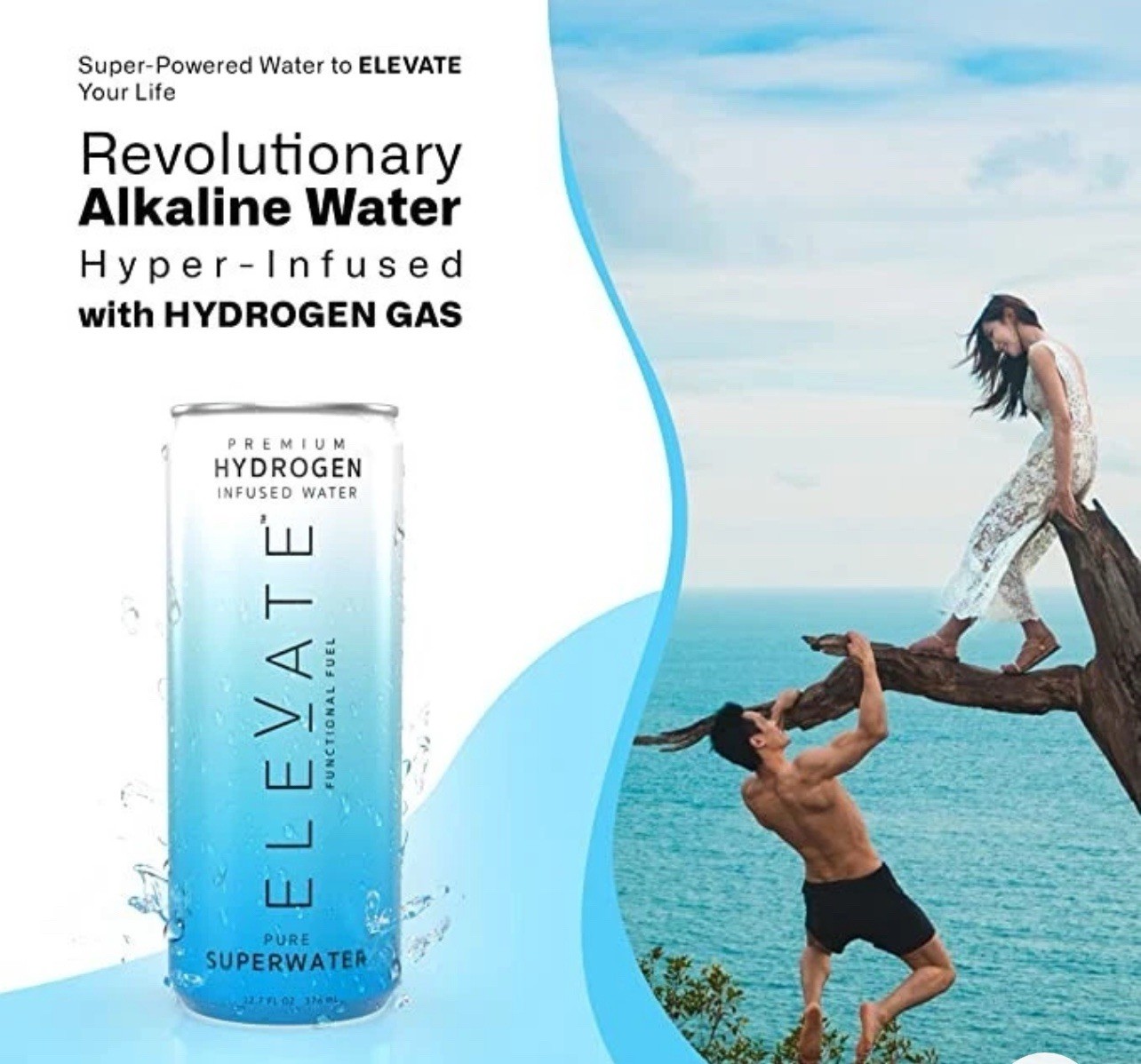 Elevate Hydrogen Water (12 pack) Hydrogen Infused, Alkaline Springwater ￼￼