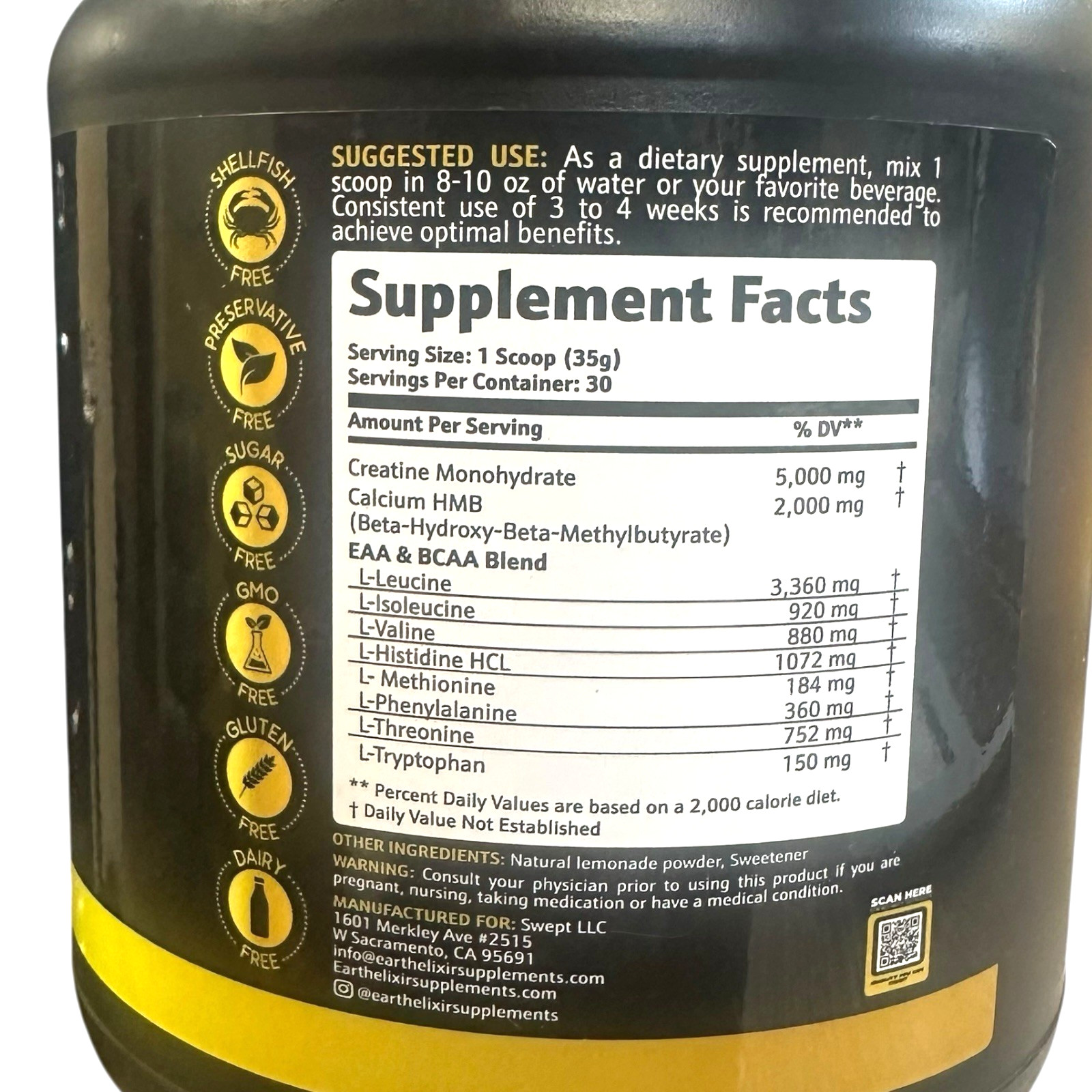 Creatine HMB Supplement w/Essential Amino Acids Powder | EAA & BCAA Mix |