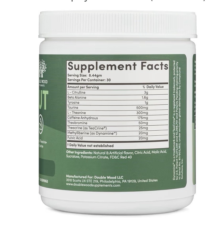 Double Wood Supplements Pre-Workout Fruit Punch Powder 30 Servings