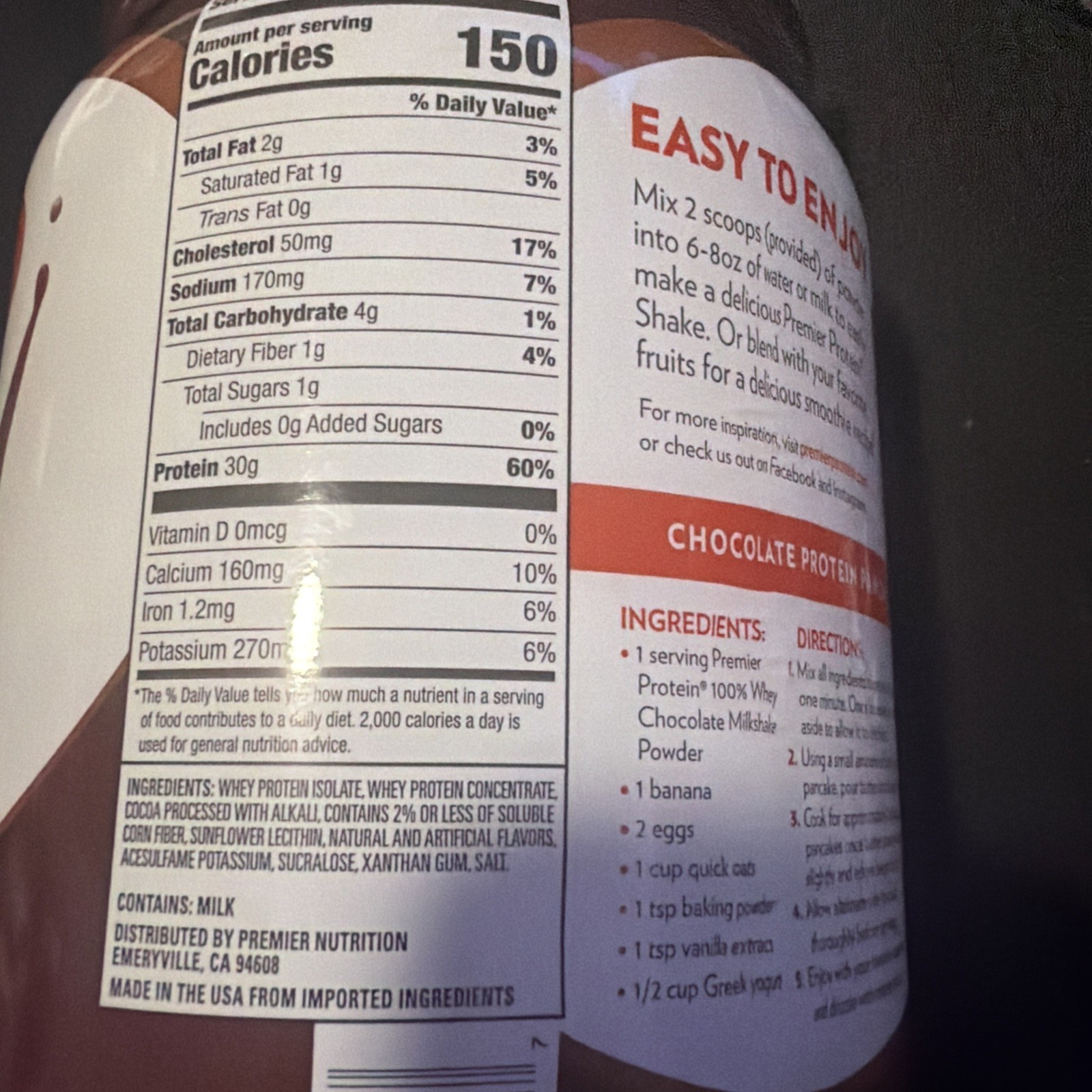 Chocolate Protein Powder Supplement 30G Protein 17 Servings Gluten Free