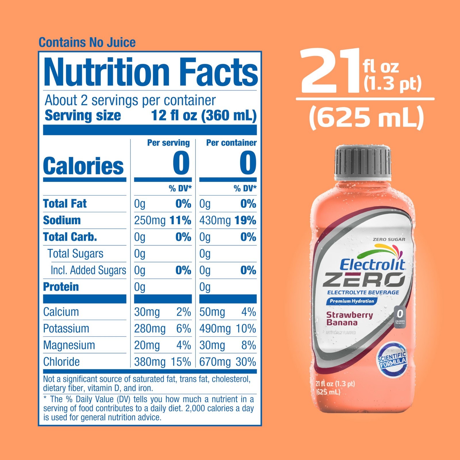 Electrolyte Drink Zero Sugar, Strawberry-Banana Flavor, 21 Fl Oz, 12 Pack