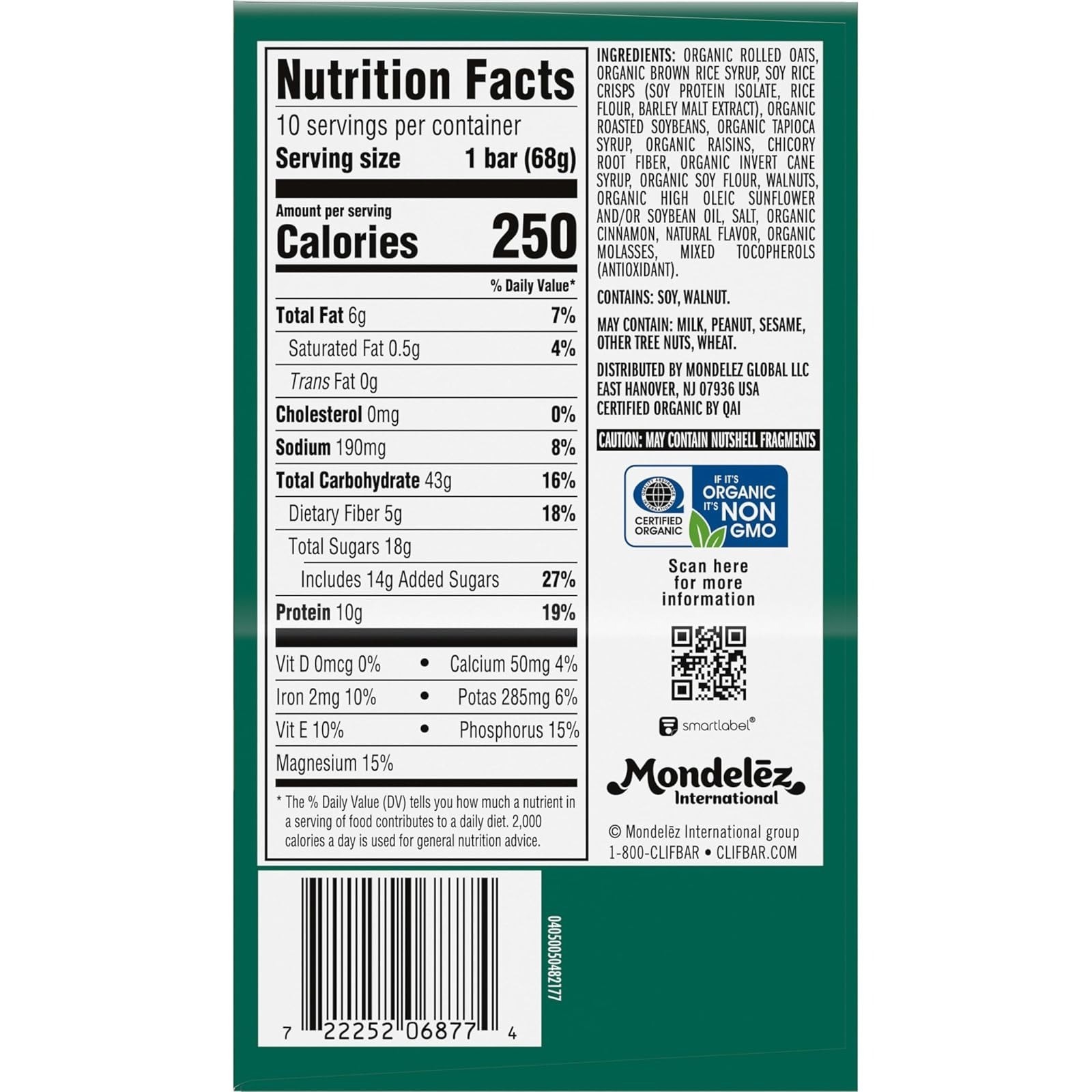 CLIF BAR Energy Protein Bars Oatmeal Raisin Walnut 10 Pack