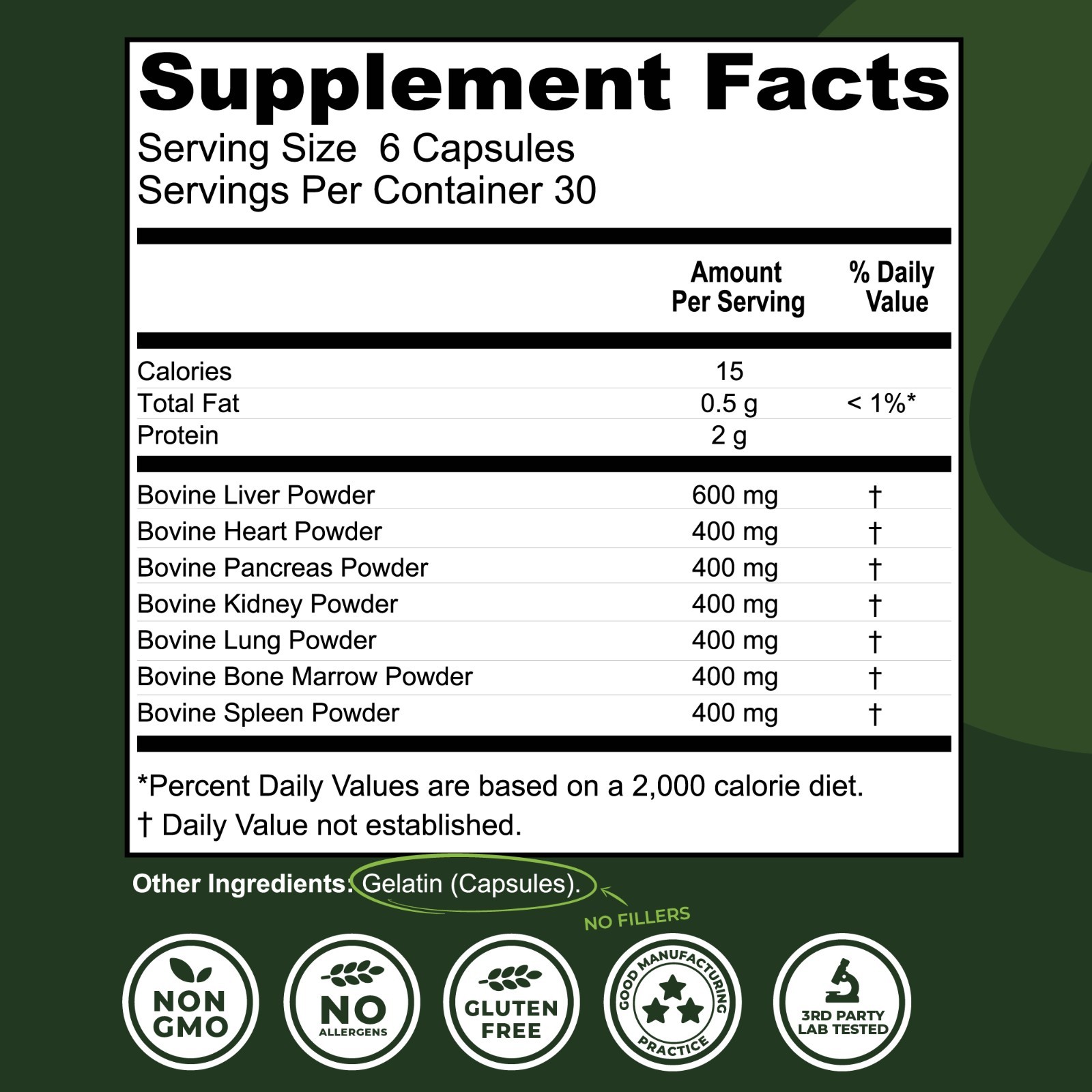 Beef Organ Supplement Grass Fed 7 Beef Organs Complex fr New Zealand Liver 180ct