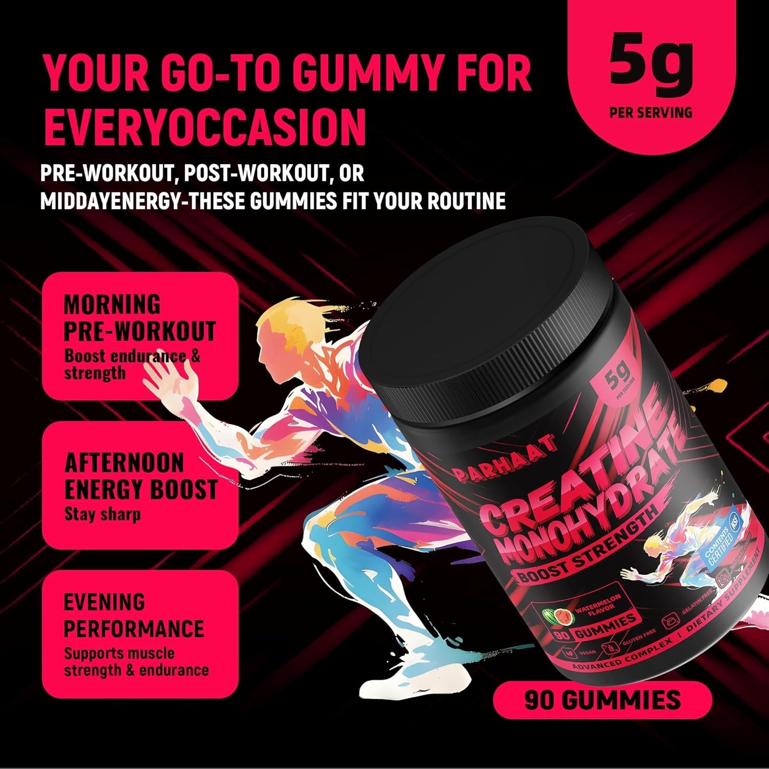 Parhaat NSF Certified Creatine Gummy – Creatine Monohydrate Gummies 5g