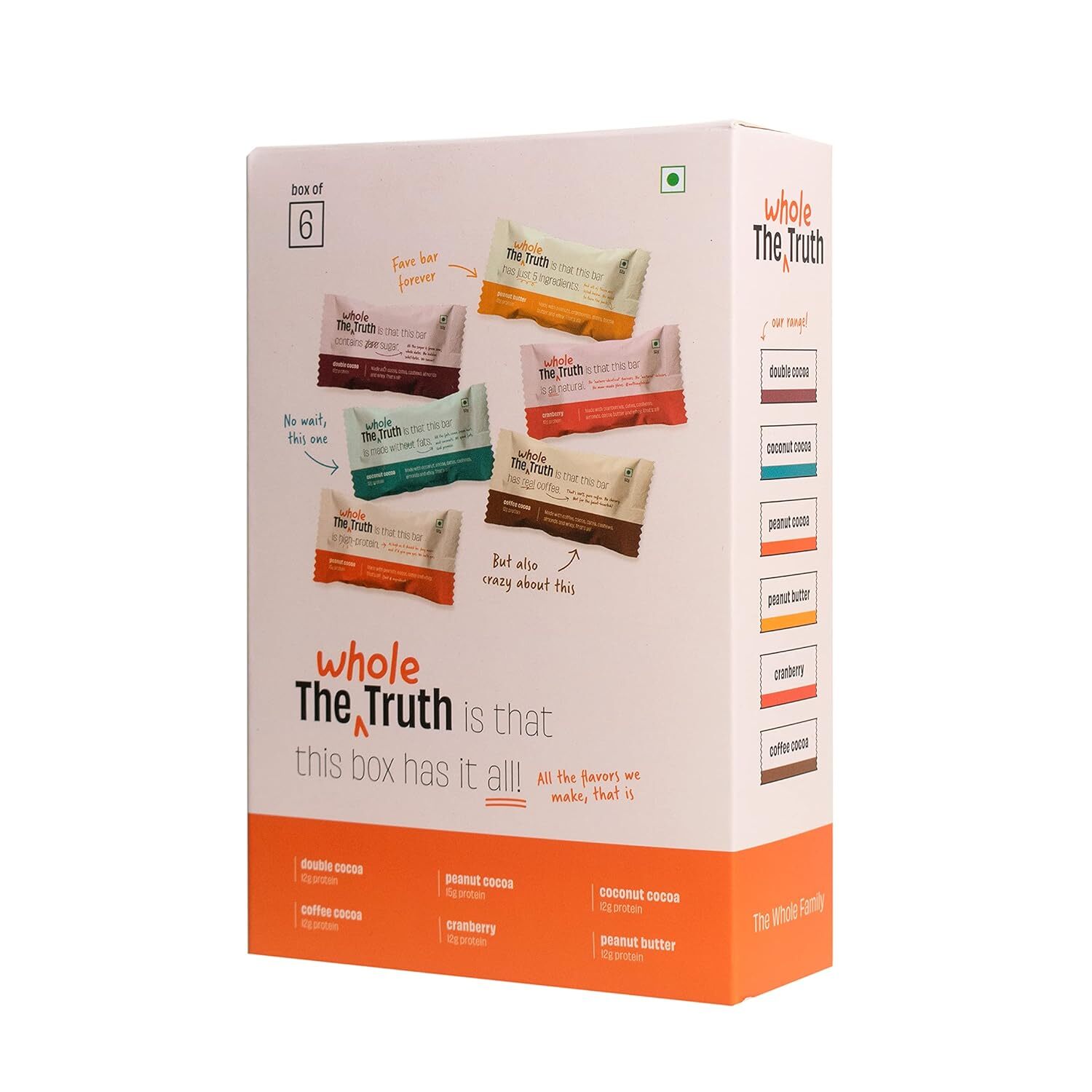 The Whole Truth Protein Bars All-in-One No Added Sugar Pack of 6 x 52 g each
