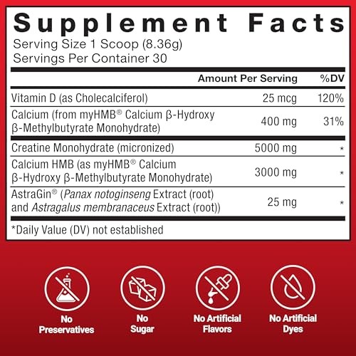 Creatine HMB Powder Muscle Growth Strength 30 Servings Unflavored