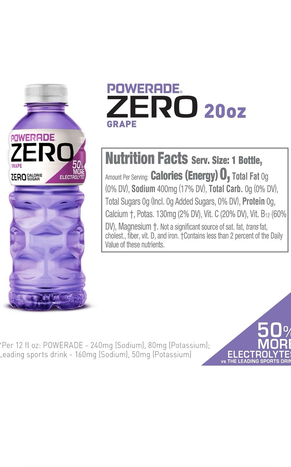 POWERADE ZERO Grape Bottled Electrolyte Sports Drink, 20 fl oz, 8 Count