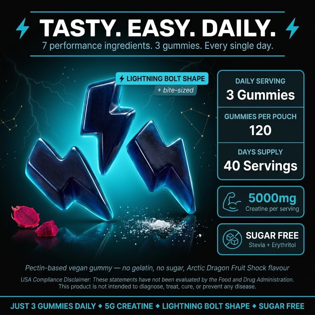 Creatine Gummies Sugar Free Arctic Dragon Fruit 5G per Serving 120 Count