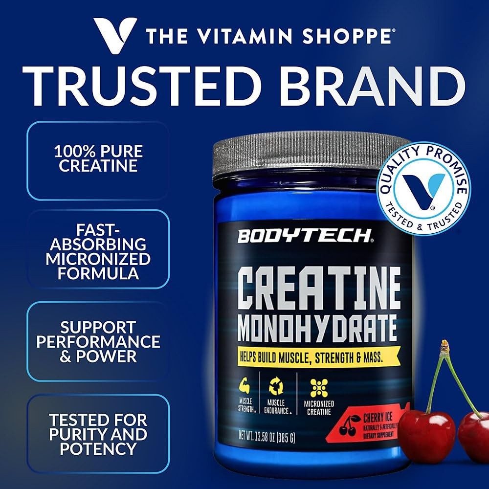 100% Pure Creatine Monohydrate Powder – Cherry Ice Flavor, 55 Servings, Muscle G