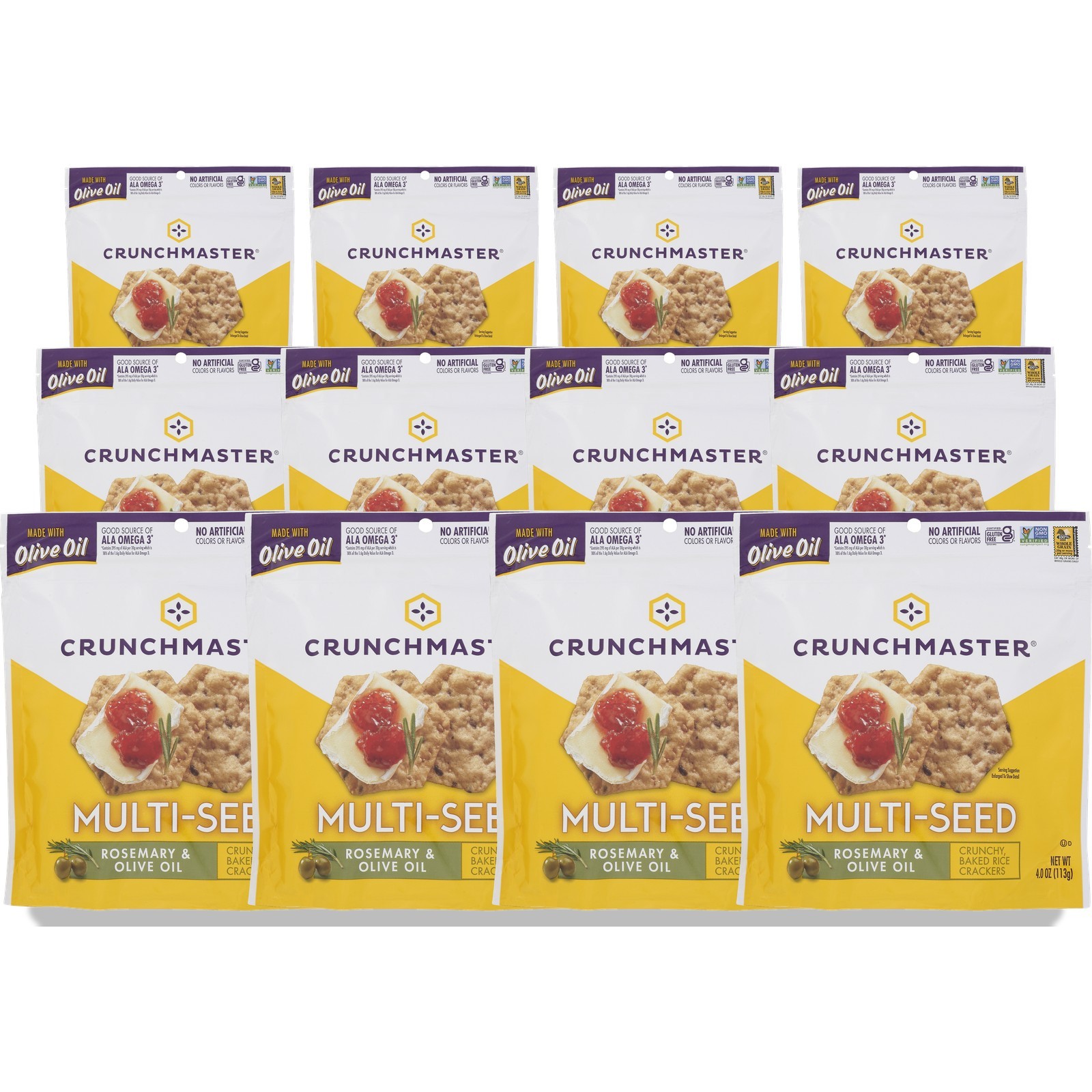 Crunchmaster Rosemary & Olive Oil Multi-Seed Crackers 4 Oz Rice 12 Pack