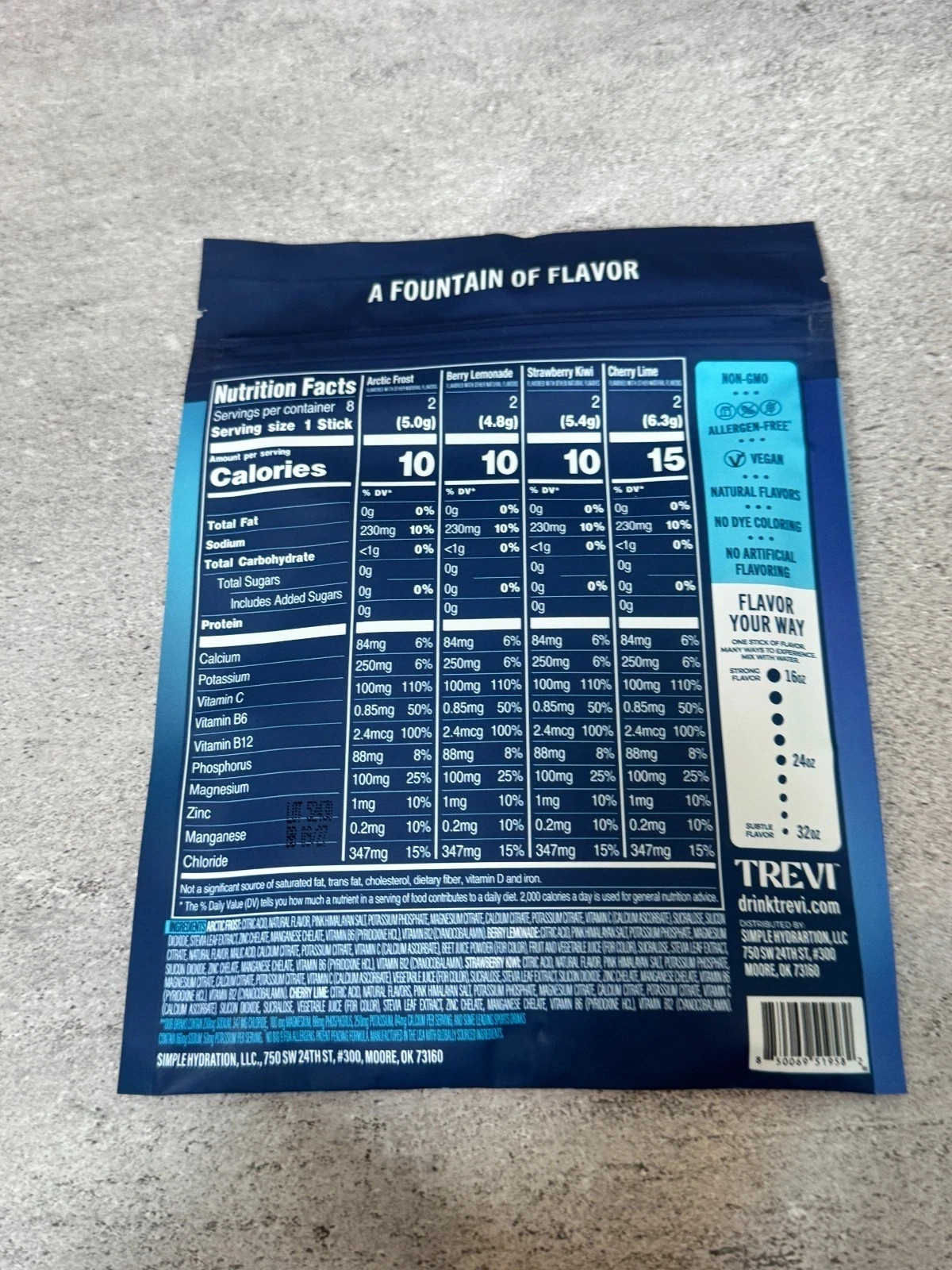 TREVI Enhanced Hydration Electrolyte Drink Mix Variety 8 Sticks Sugar Free New