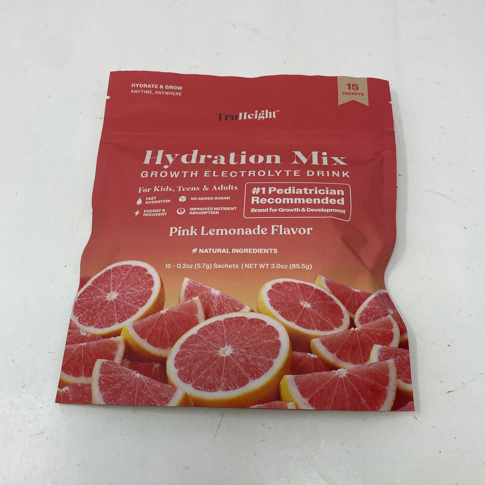 TruHeight Hydration Mix Pink Lemonade 15 Packets Electrolyte Drink