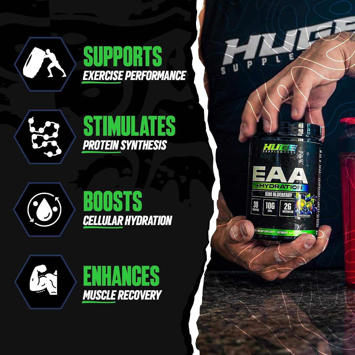 Huge EAA + Hydration, Essential Amino Acids Powder, Eaas & Bcaas, Intra & Post W