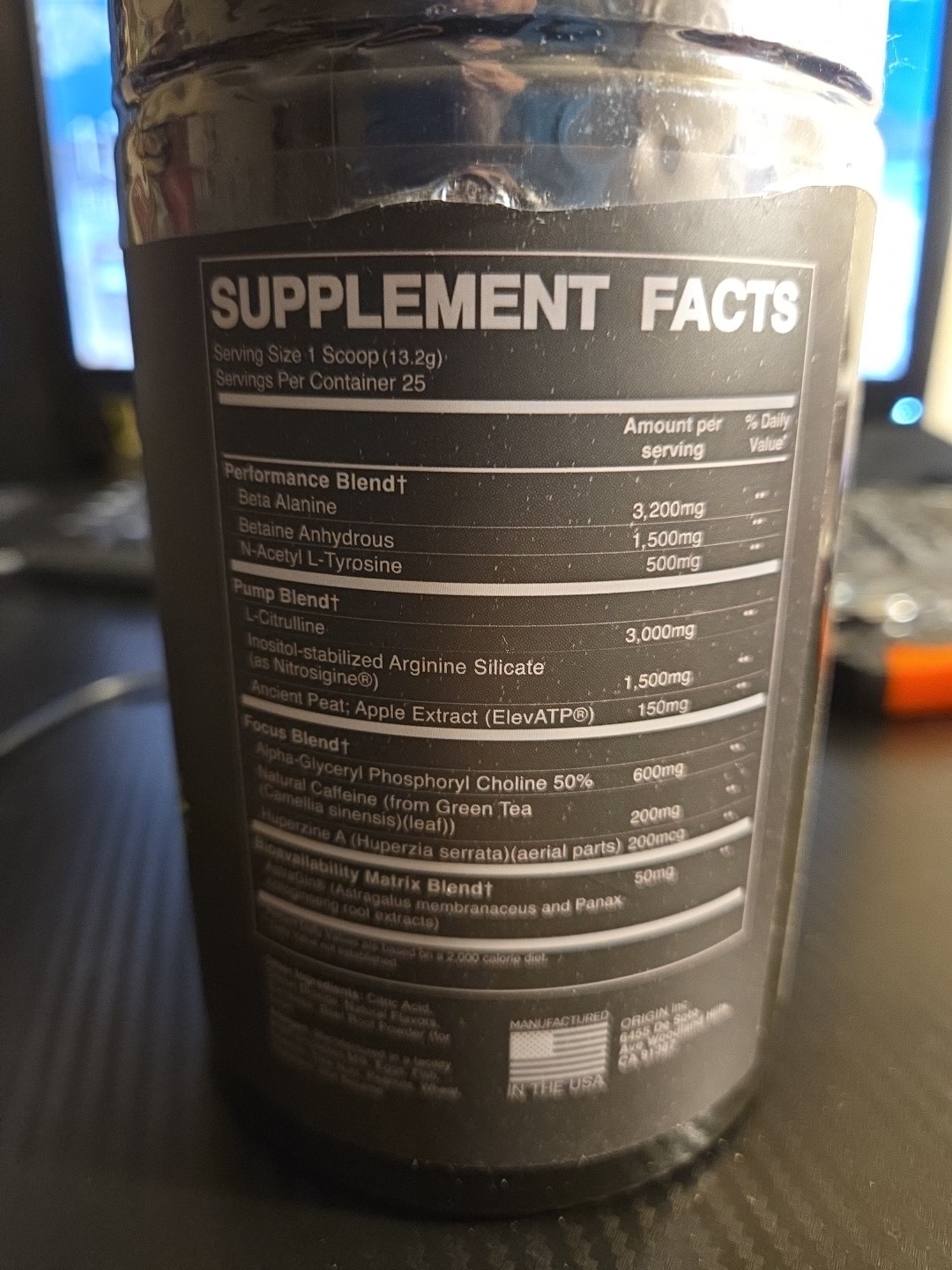 Pre Workout By Origin Fruit Punch Flavor 25 Ser 11.64 Oz 3200mg Beta Alanine