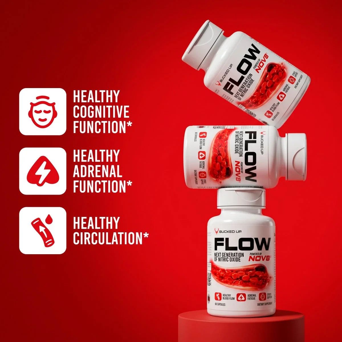 Bucked Up Flow 120 Caps Nitric Oxide Blood Flow Stress Mood Performance Support