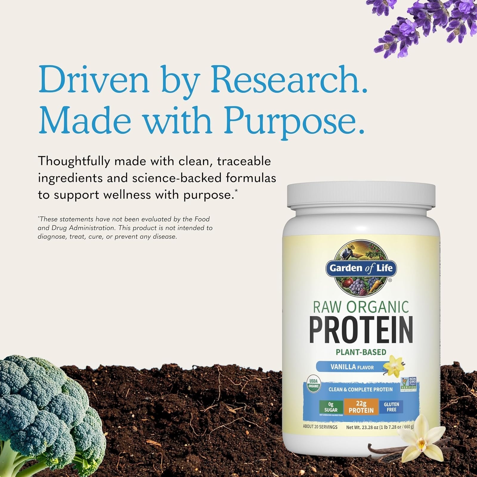 Garden of Life Vegan Protein Powder, Gluten Free, Vanilla, 1.5 LB