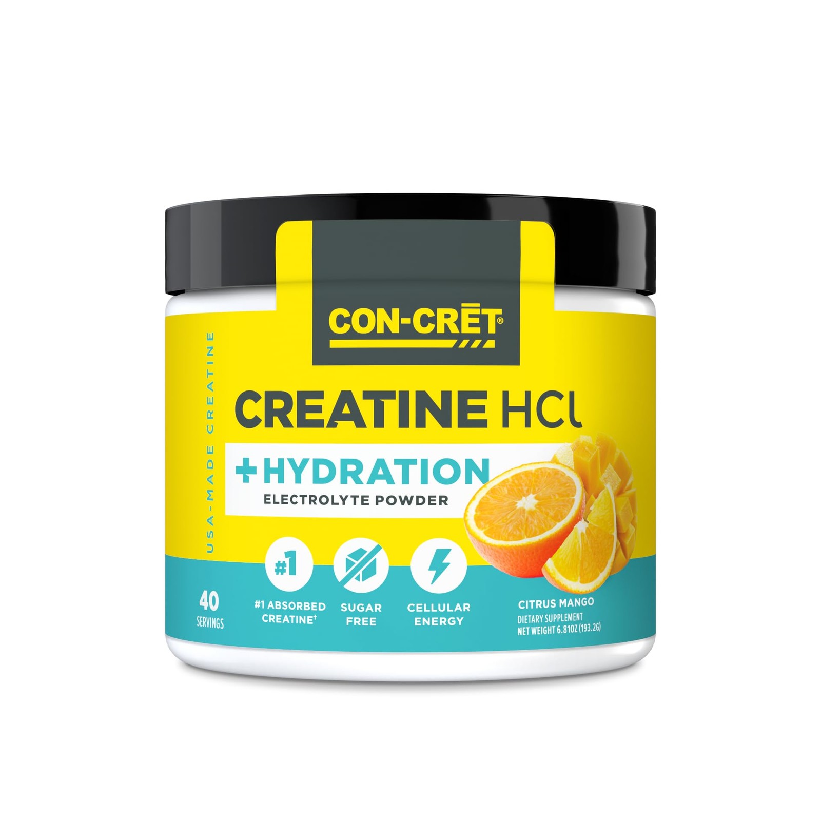 CONCRET Creatine HCl + Hydration | Electrolyte Powder Tub | Citrus Mango | Su…