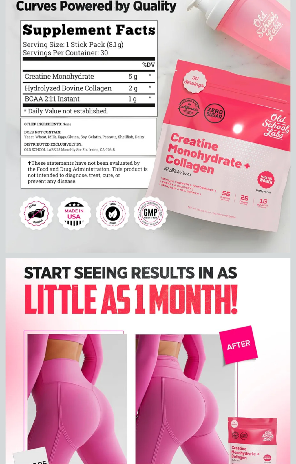 Old School Labs Creatine for Women – Post-Workout Supplement with 5000mg Creatin