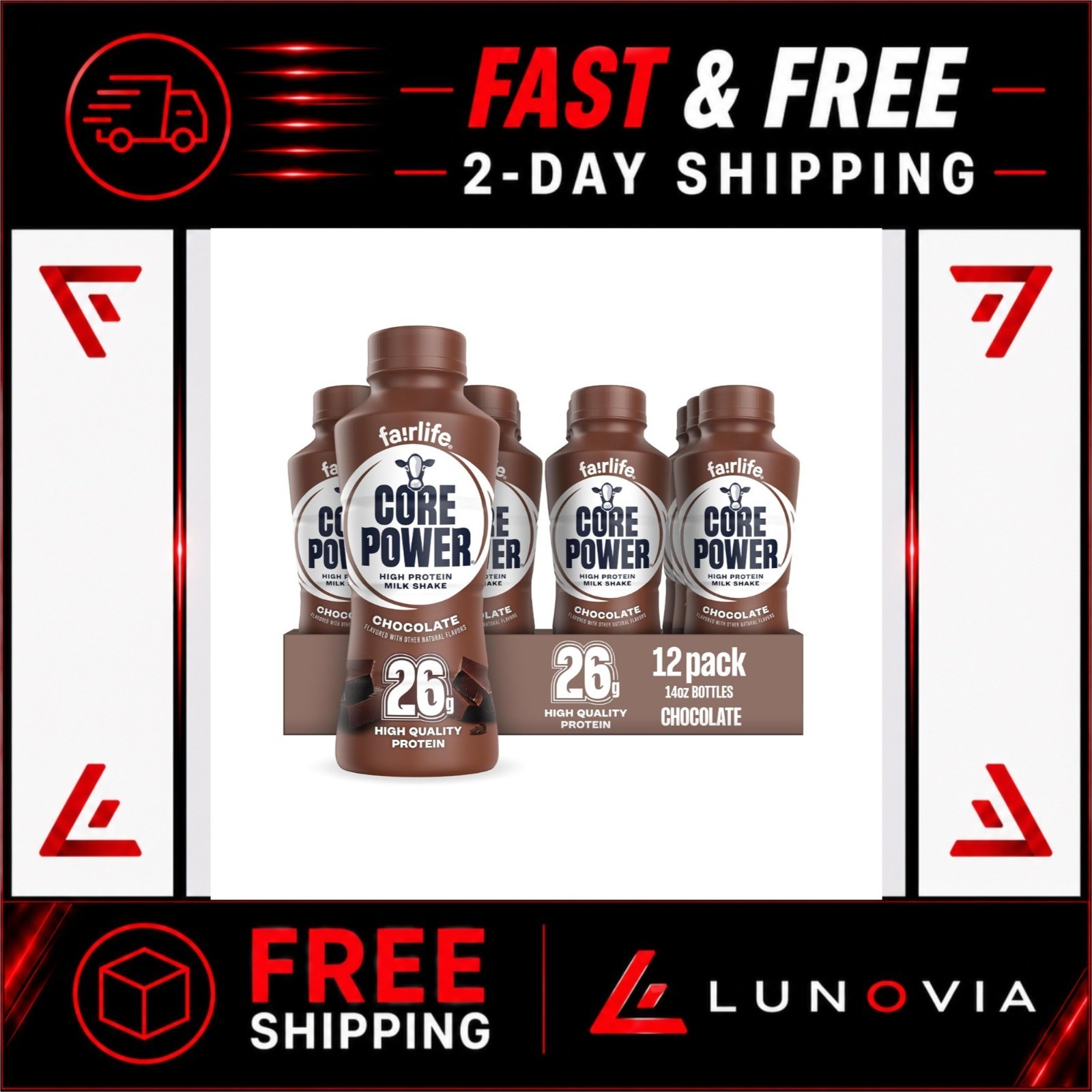 Core Power Protein Shake, Chocolate, 26g Protein, 14oz, 12 Pack