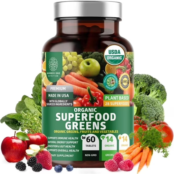 Organic Superfood Greens, 28 Greens, Fruits and Vegetable 60 tablets