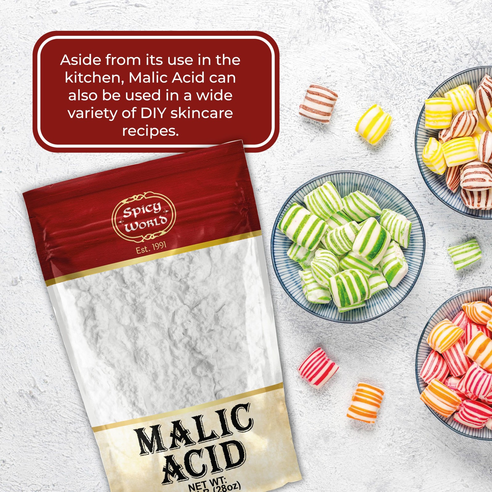 Spicy World Malic Acid Powder 1.75 LB (28oz) – Food Grade, Crystals, Tart Flavor
