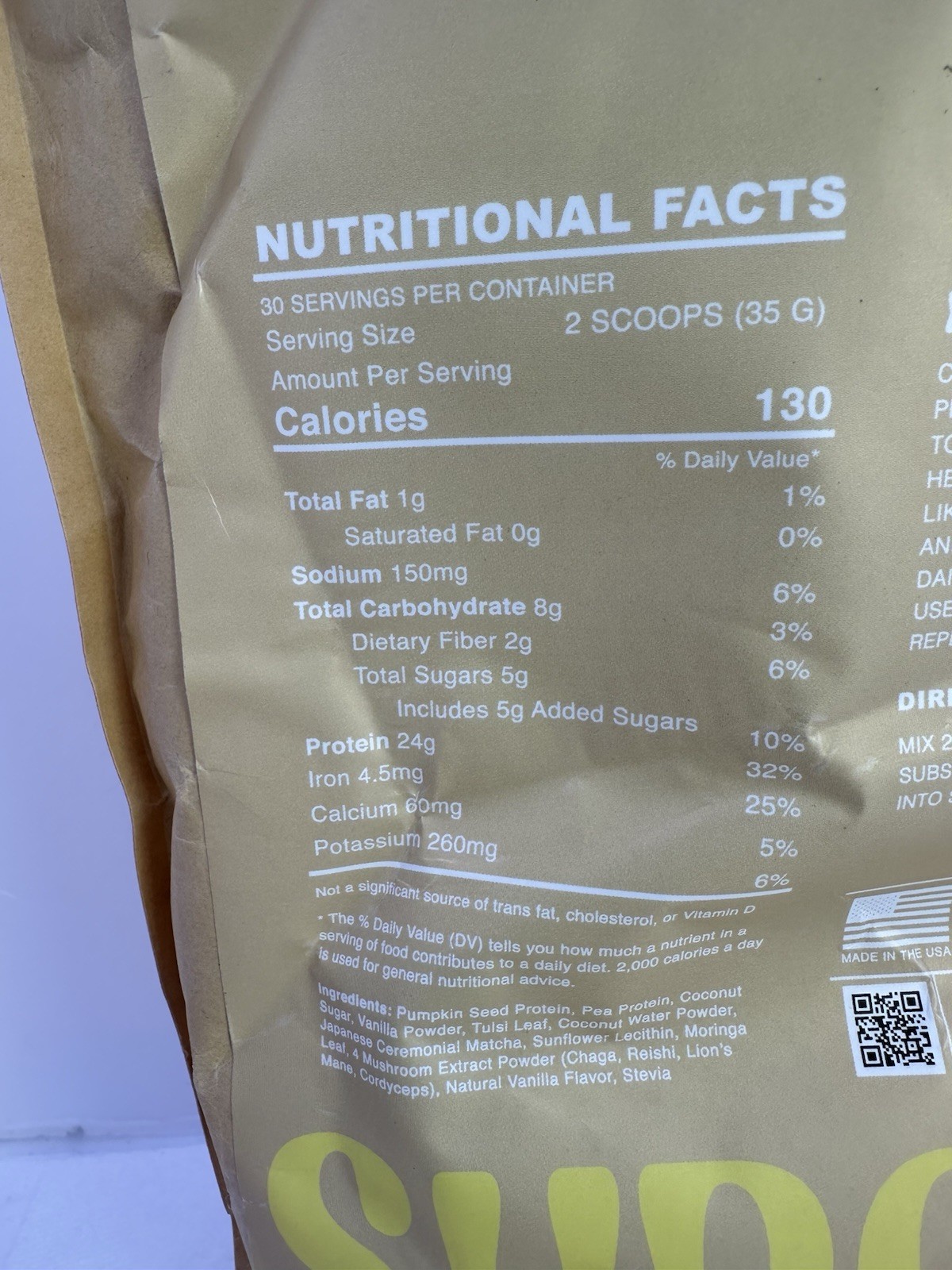 Sweet Shroom Vanilla Mushroom Pumpkin Seed& Pea Protein Powder 36 Oz-24 Gram/srv