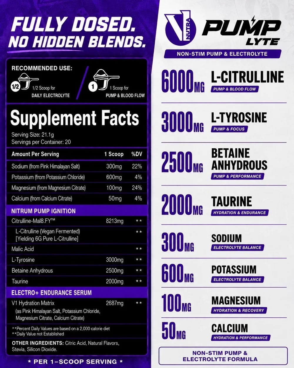 PUMP-LYTE (PUMP, HYDRATION & FOCUS) Stim Free Pre-Workout Zero Caffeine