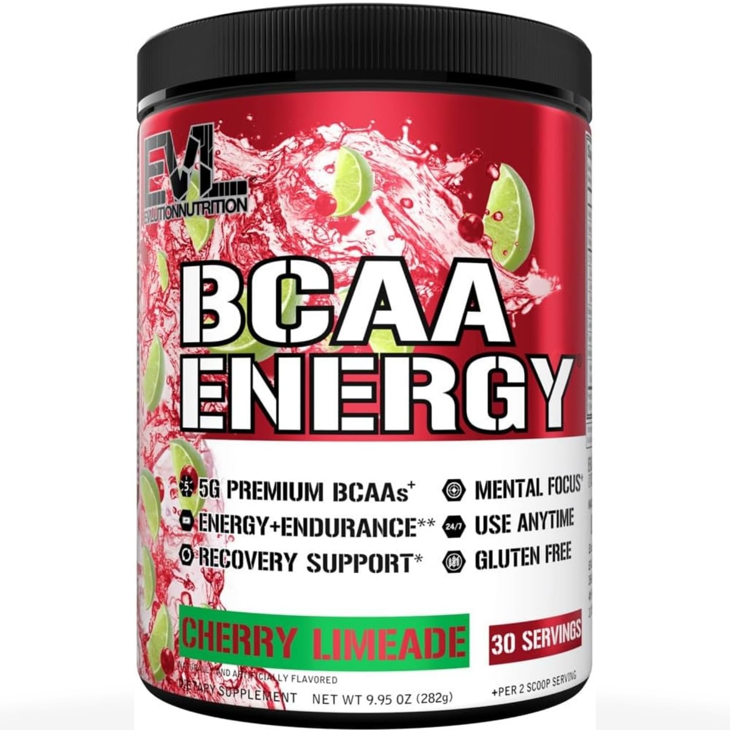 EVL BCAAs Amino Acids Powder – BCAA Energy Pre 30 Servings, Cherry Limeade