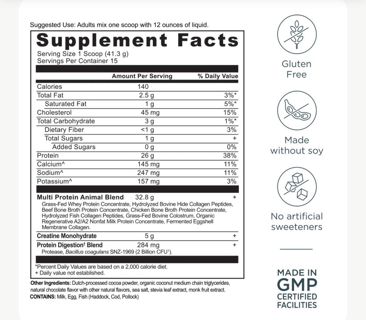 Ancient Nutrition Animal-Based Multi Protein +5g Creatine Dark Chocolate 22 oz