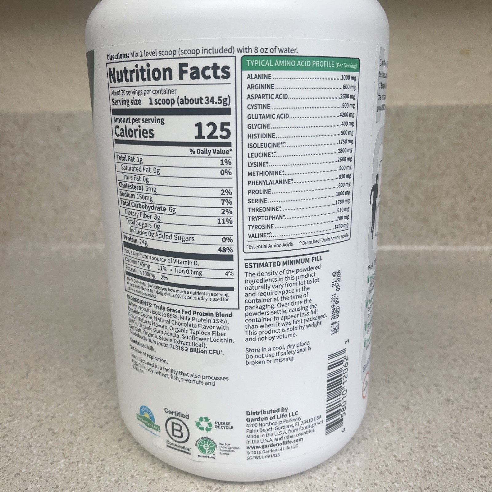 Garden of Life SPORT Certified Grass Fed Whey – Chocolate (20 Servings) EXP 9/26