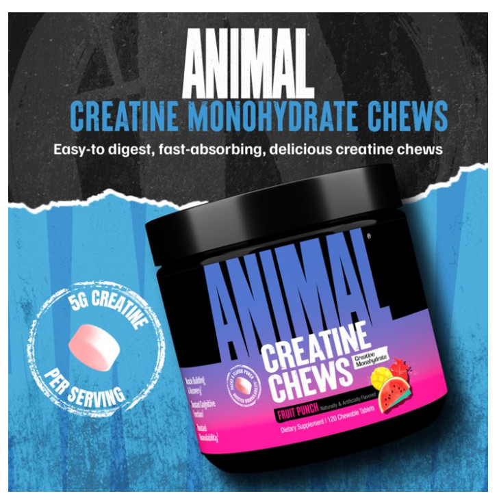 Animal Creatine Chews 5g Creatine Monohydrate Fruit Punch 30 Count